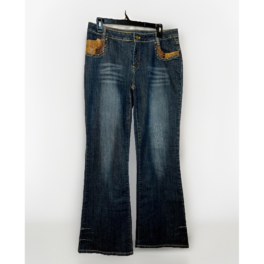 Boston Proper Embellished Boot Cut Jeans Faux Leather Gold Stud Jean 10 MSRP $98
